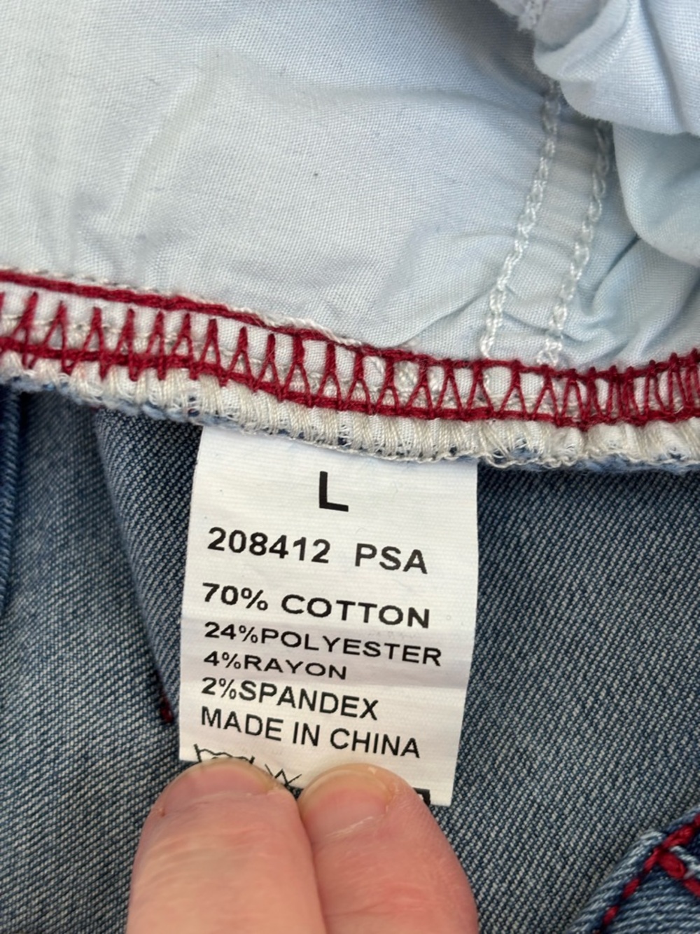 Flamingals Embroidered Red Crosses Distressed Blue Women's L 32x30 Flare Jeans - Picture 7 of 7